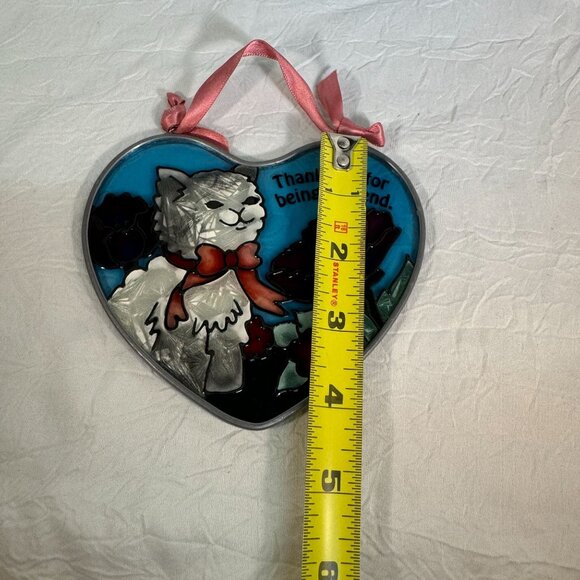 Joan Baker Designs Handpainted Stained Glass/Sun Catcher Gray Cat w/ Flowers - Picture 5 of 6